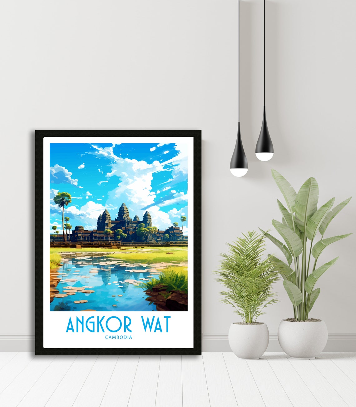 Angkor Wat Cambodia Ancient Temple Moat Palm Trees Reflection Poster - Image 5