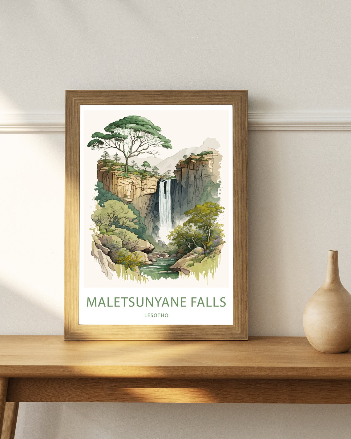 Maletsunyane Falls Lesotho Waterfall Cliffs Watercolor Nature Poster - Image 3