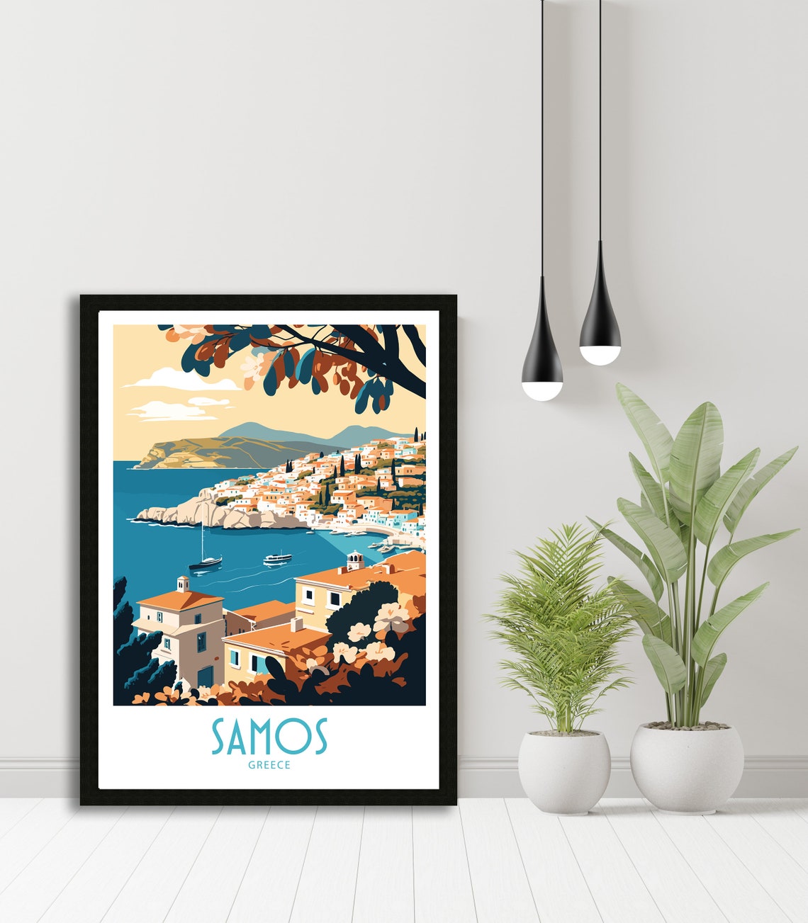 Samos Greece Hillside Town Harbor Bay Sunset Vintage Travel Poster - Image 5