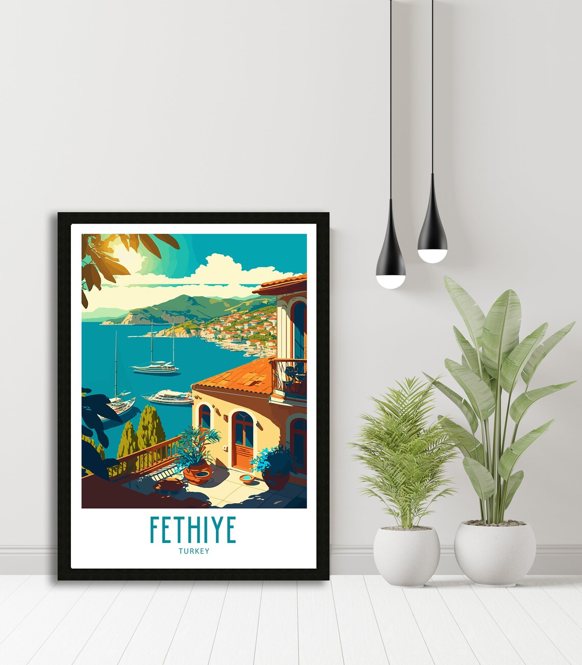 Fethiye Turkey Marina Yachts Bright Bay View Vintage Travel Poster - Image 5
