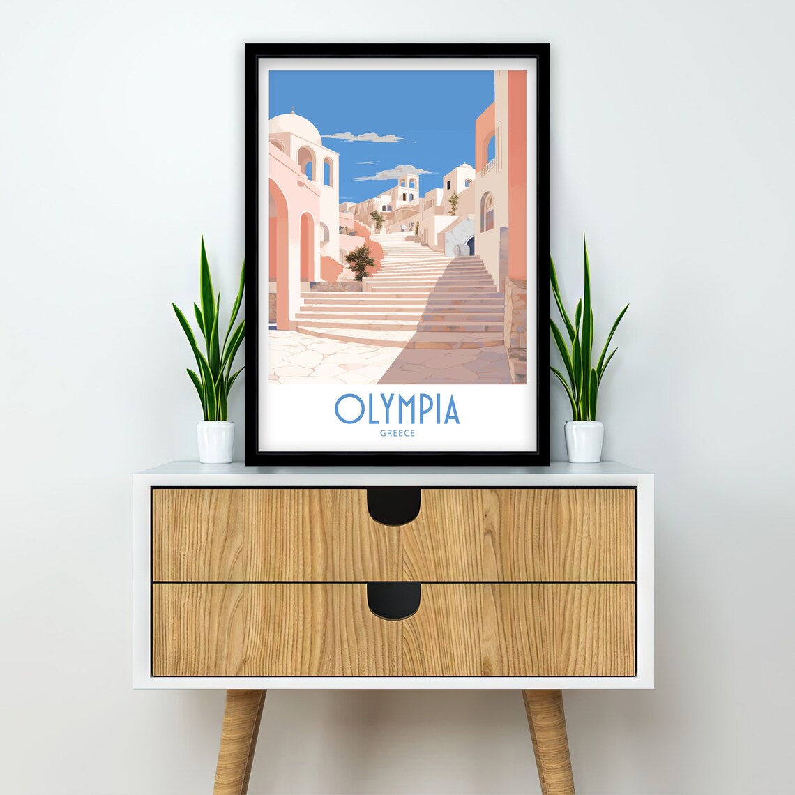Olympia Greece Hilltop Steps Church Towers Sunlit Climb Travel Poster - Image 2
