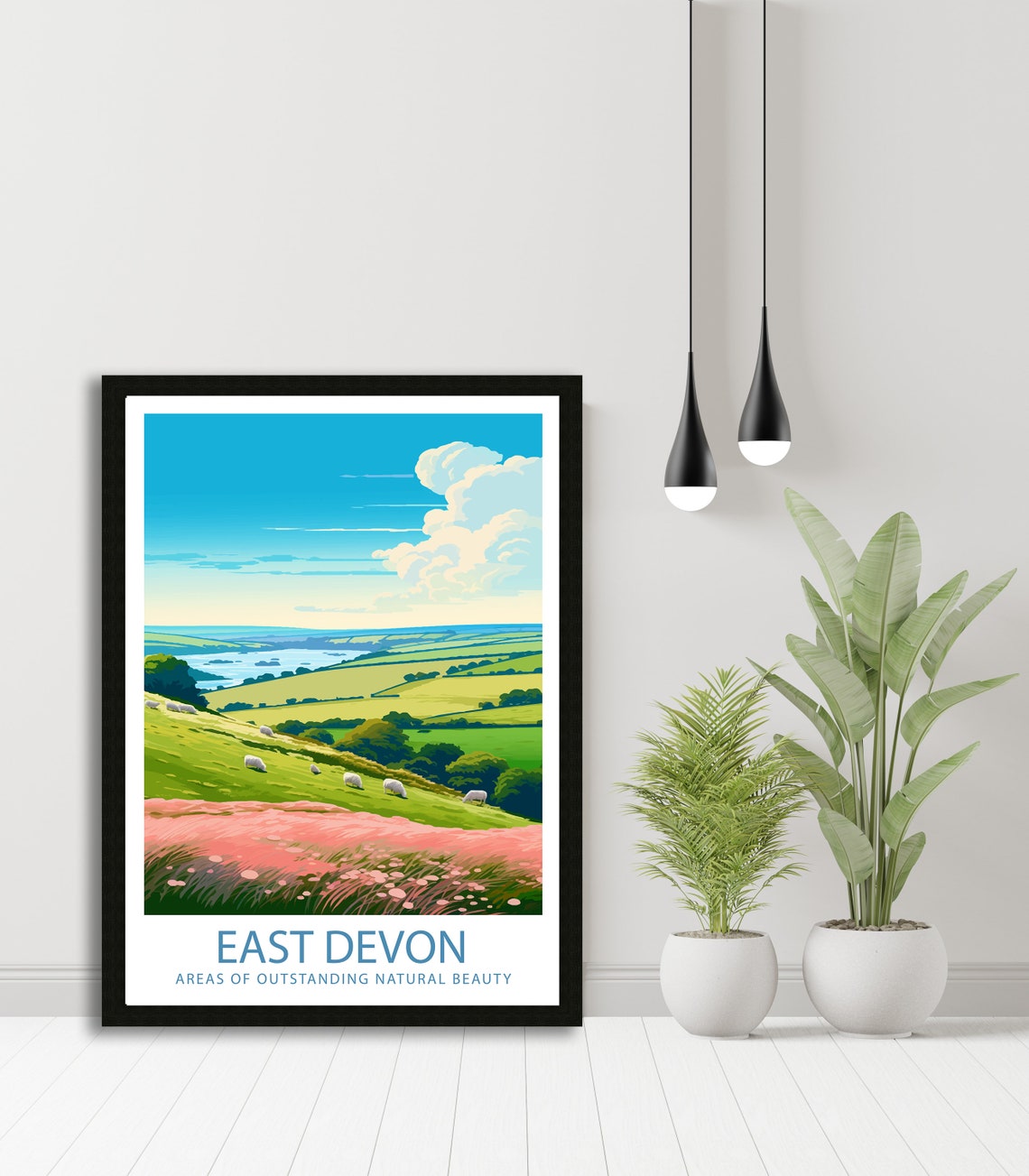 East Devon Countryside Sheep Pastures Wildflower Hillside Art Poster - Image 4