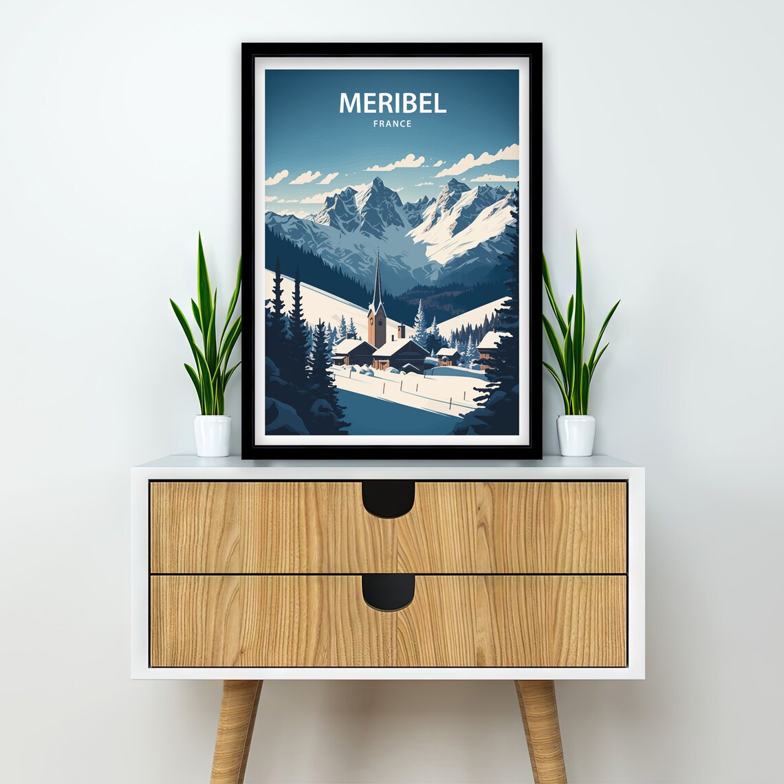 Meribel France Church Spire Snowy Village Winter Mountain Poster - Image 5