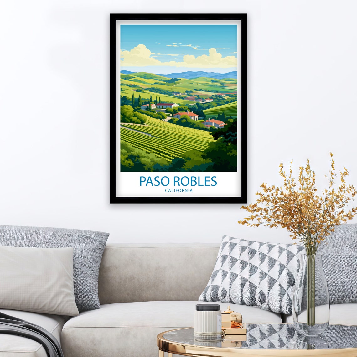 Paso Robles California Rolling Green Vineyard Hills Travel Poster - Image 2