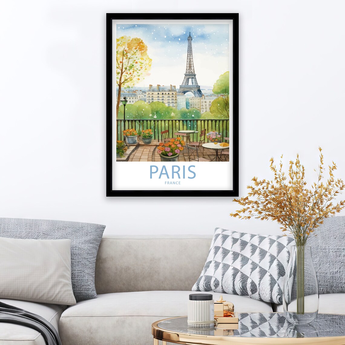 Paris France Eiffel Tower Cafe Terrace View Illustrated Travel Poster - Image 4