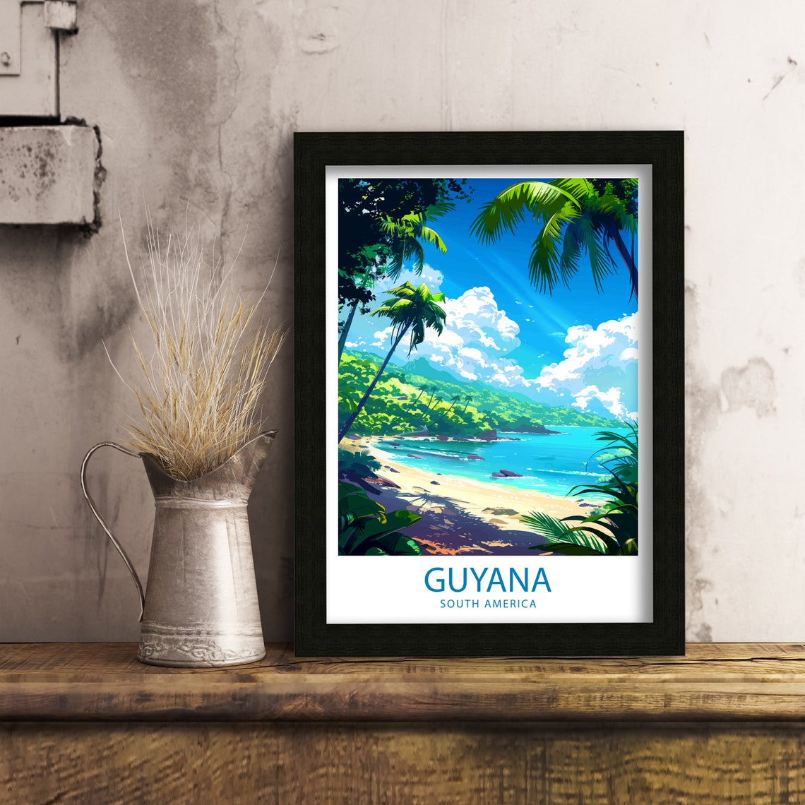 Guyana South America Tropical Beach with Palm Trees Ocean View Poster - Image 3
