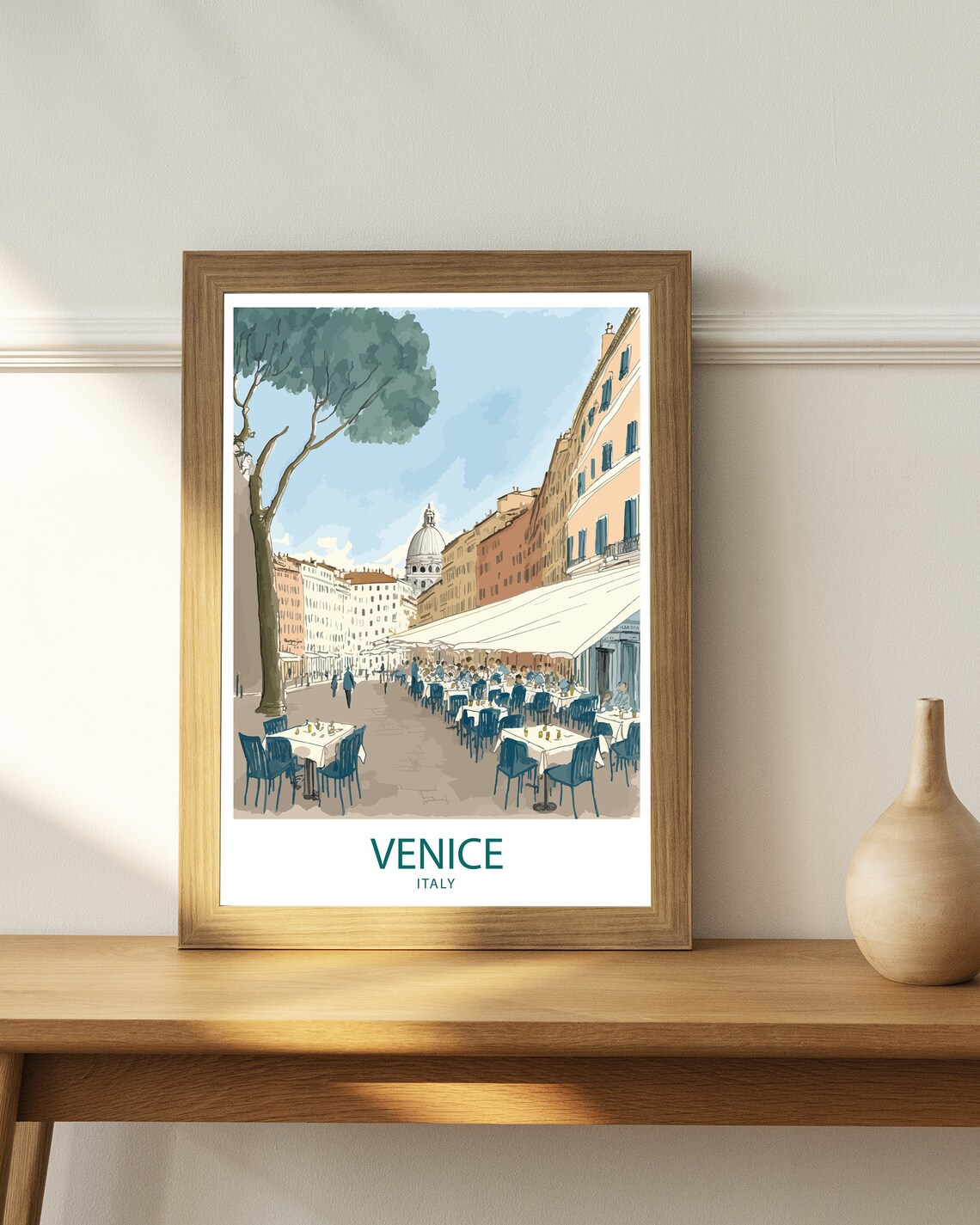 Venice Italy Outdoor Cafe Street Piazza Sketch Style Travel Poster - Image 3