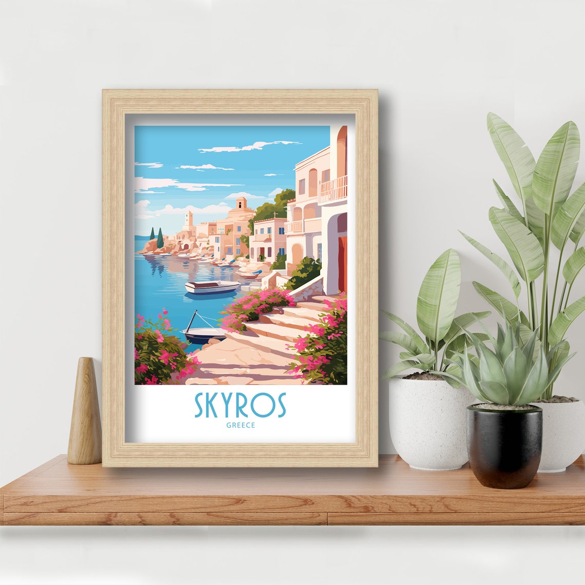 Skyros Greece Colorful Harbor Boats Pastel Waterfront Houses Poster - Image 6