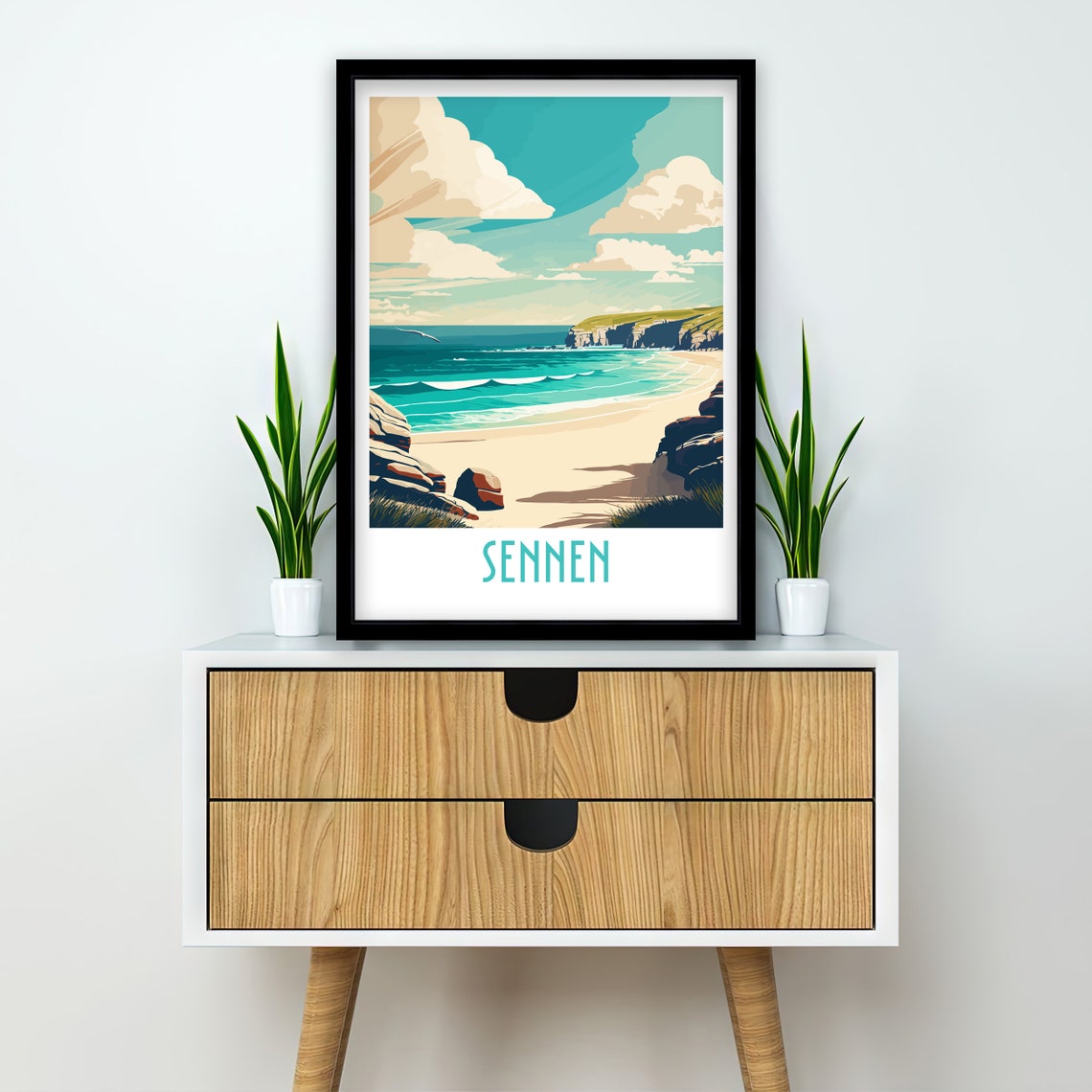Sennen Cornwall Golden Beach Surf Seagull Retro Travel Poster - Image 2