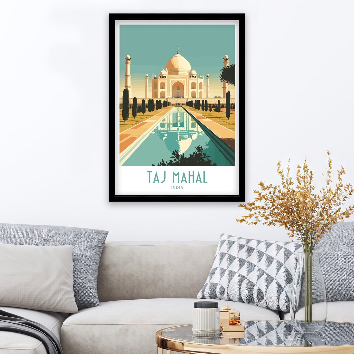 Taj Mahal India Travel Poster, Scenic Place Art - Image 3