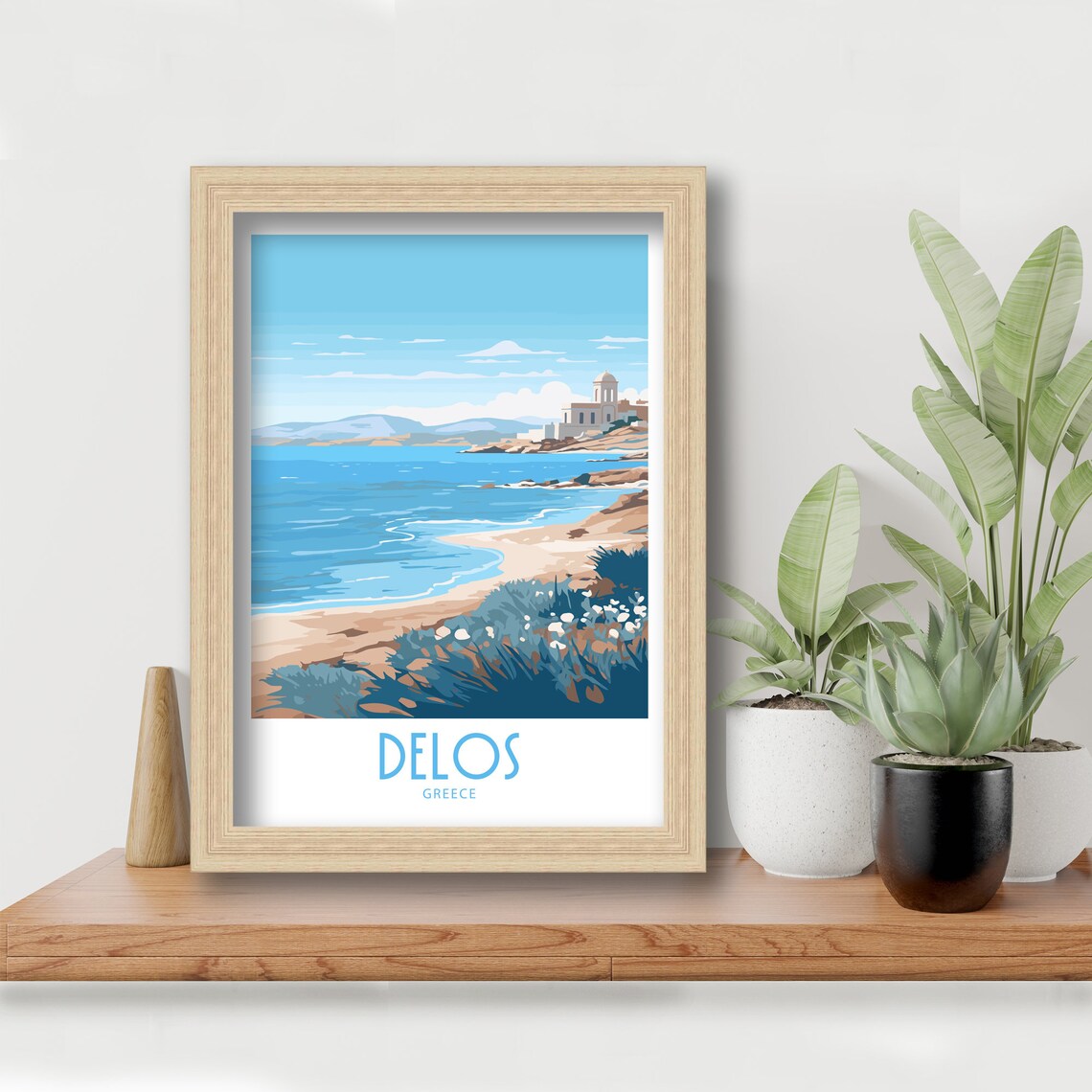 Delos Greece Sandy Beach Shore Church Blue Waves Travel Art Poster - Image 6