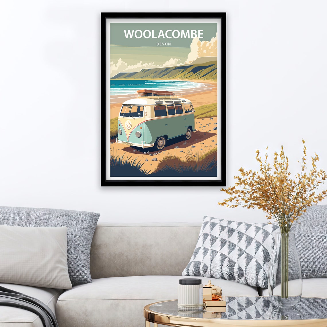Woolacombe Devon VW Camper Van Beach Surf Retro Travel Poster - Image 2