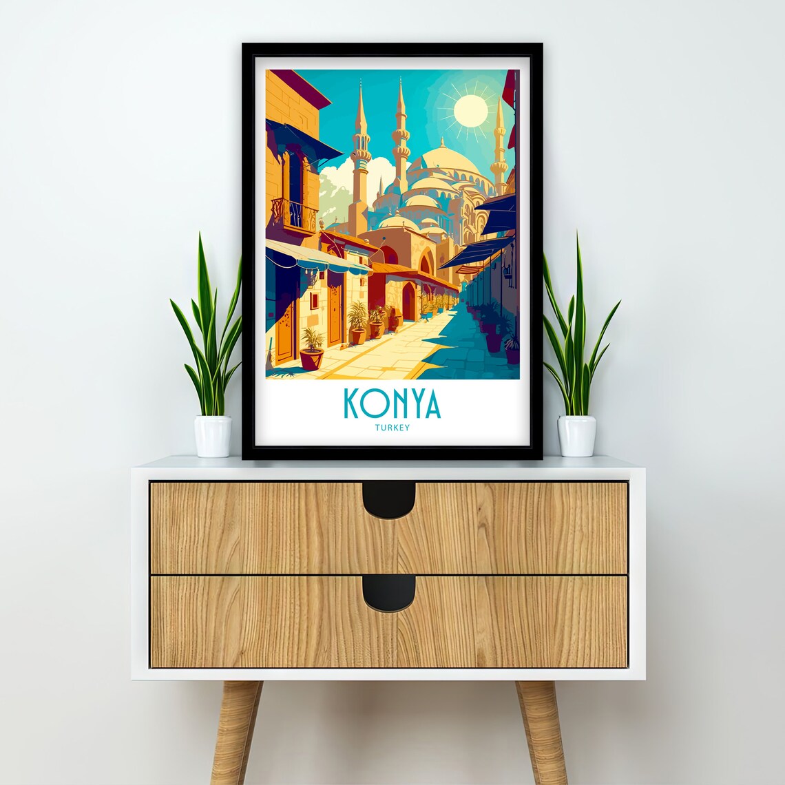 Konya Turkey Grand Mosque Street Scene Vintage Travel Poster - Image 2
