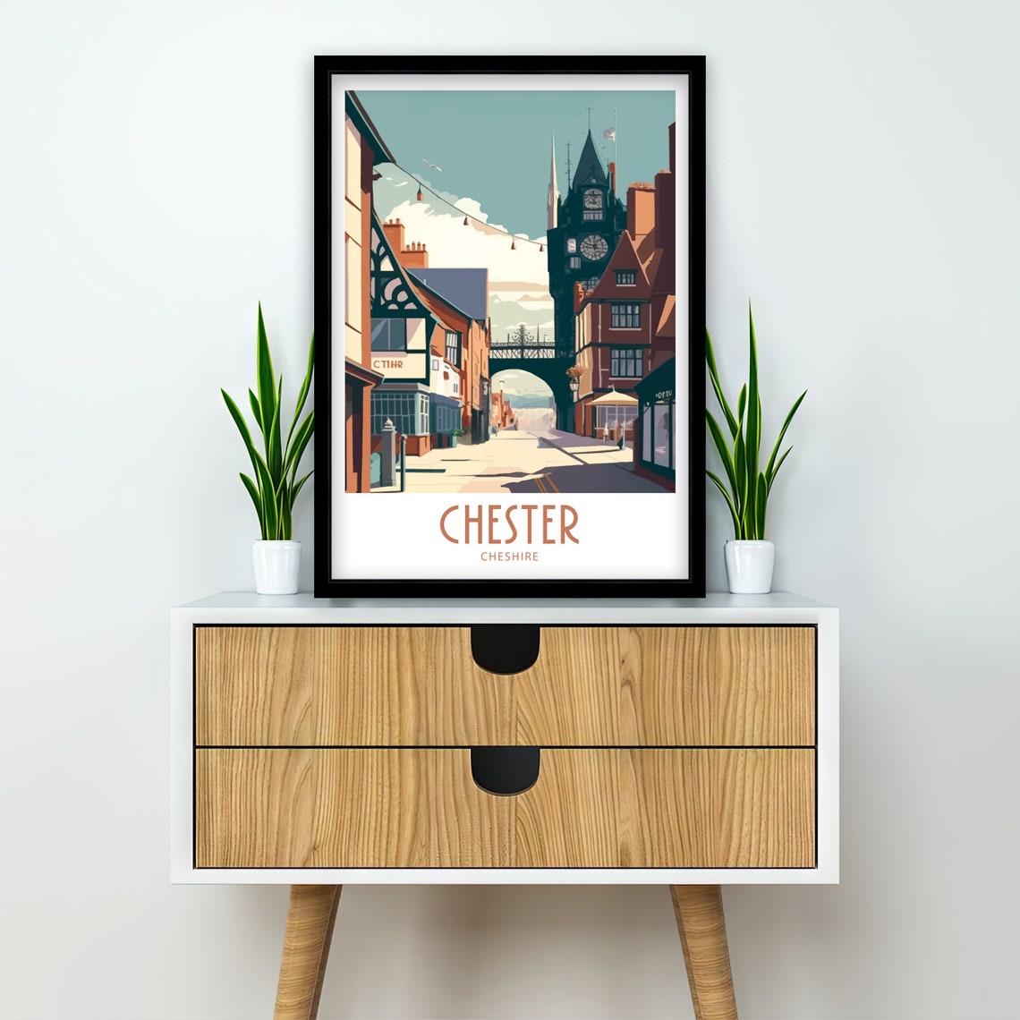 Chester Cheshire Historic Eastgate Clock Street Scene Vintage Poster - Image 2