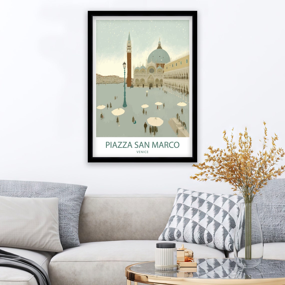 Piazza San Marco Venice Basilica Winter Snow Umbrellas Travel Poster - Image 2