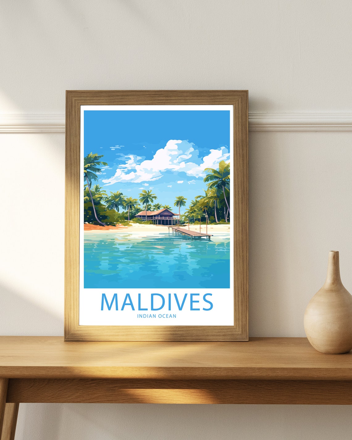 Maldives Indian Ocean Beach House Wooden Jetty Turquoise Water Poster - Image 4