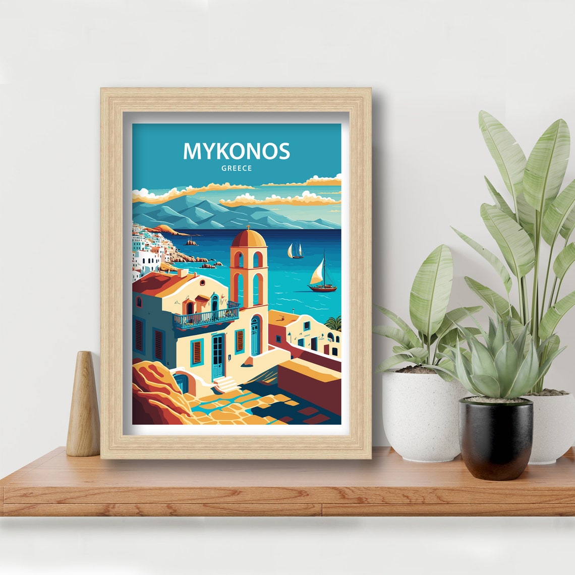 Mykonos Greece Bell Tower Whitewashed House Sea View Travel Poster - Image 5