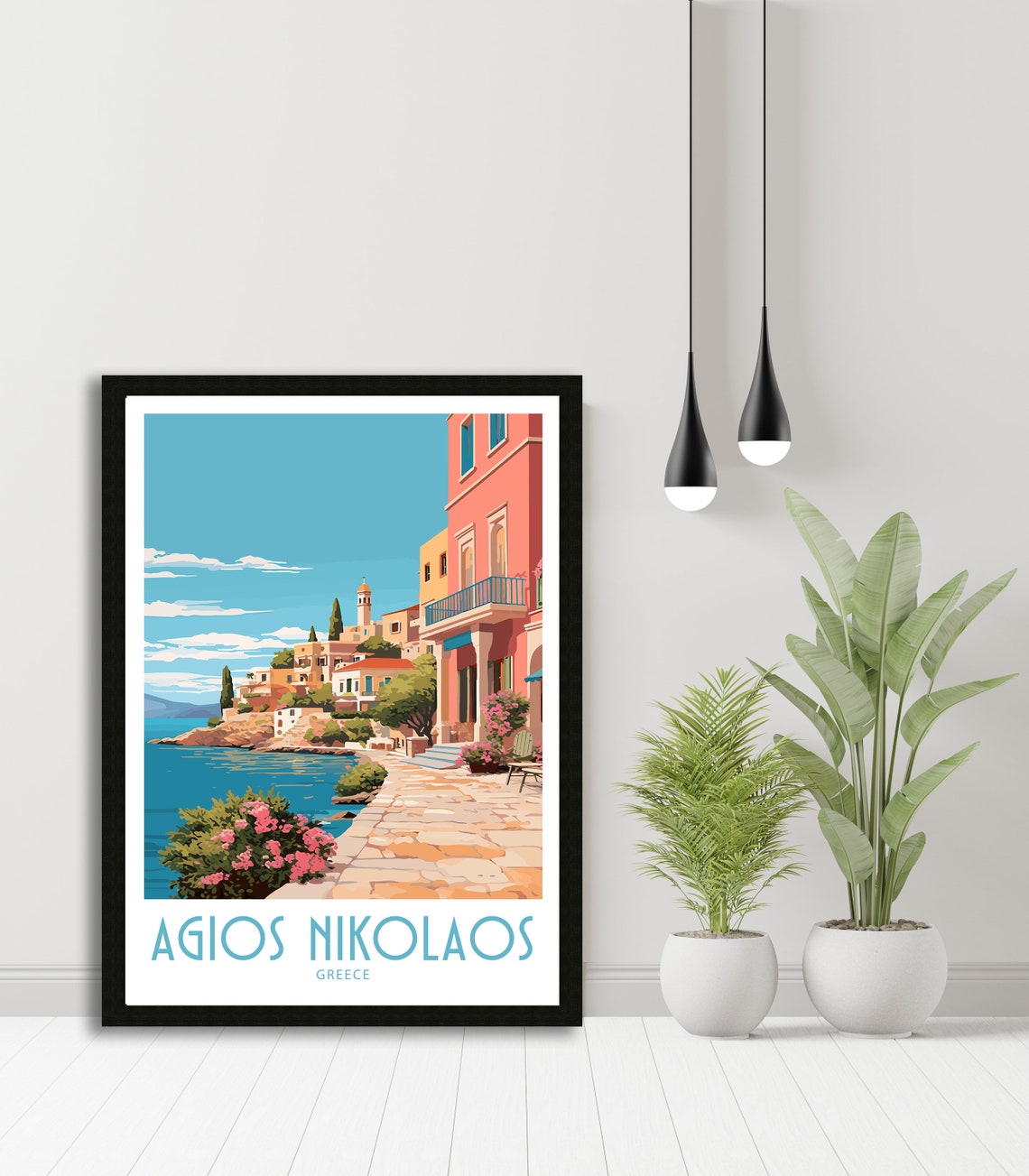 Agios Nikolaos Greece Waterfront Promenade Blooms Travel Poster - Image 5