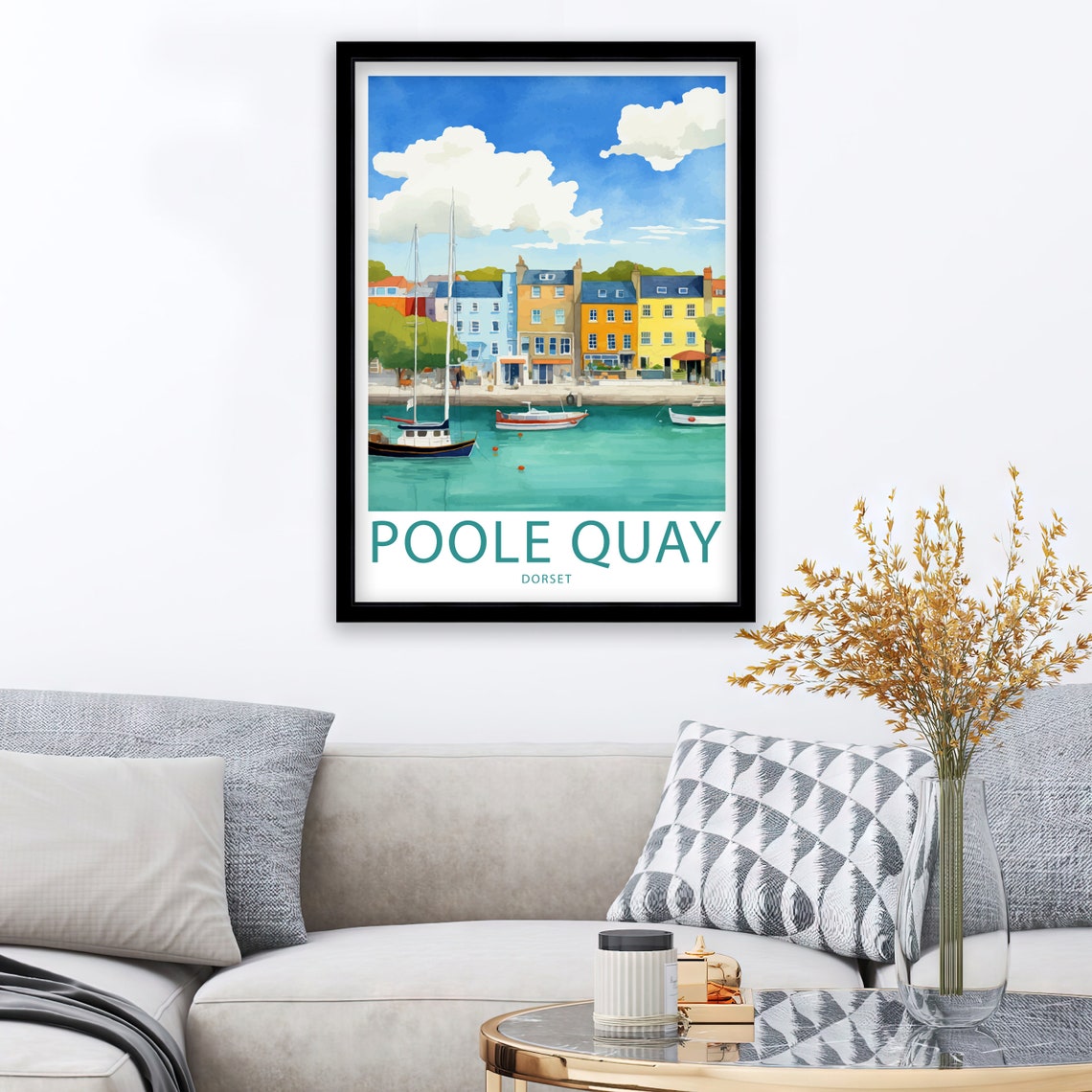 Poole Quay Dorset Harbour Boats Waterfront Illustrated Travel Poster - Image 2