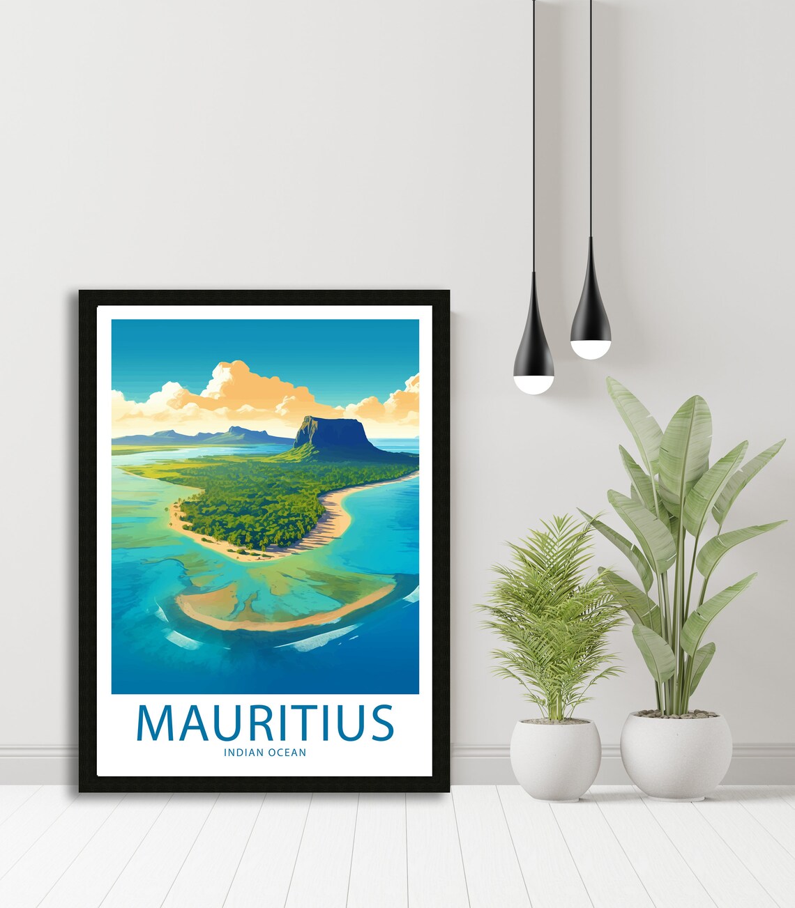 Mauritius Indian Ocean Island Lagoon Aerial Illustrated Travel Poster - Image 5