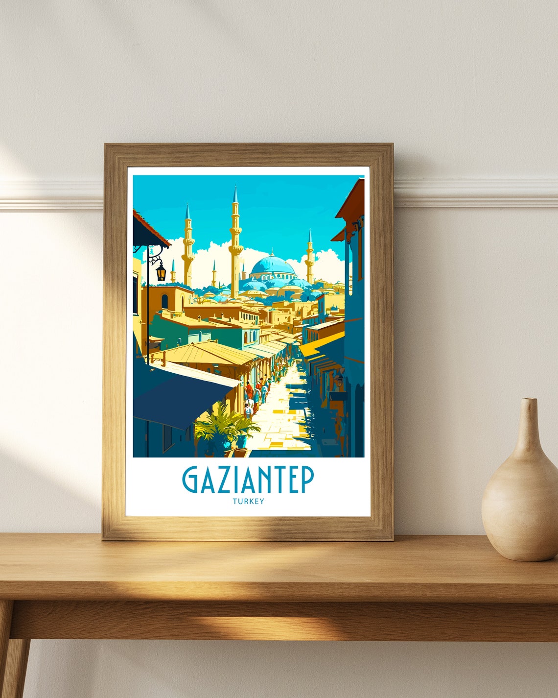 Gaziantep Turkey Old Bazaar Mosque Skyline Vintage Travel Poster - Image 4