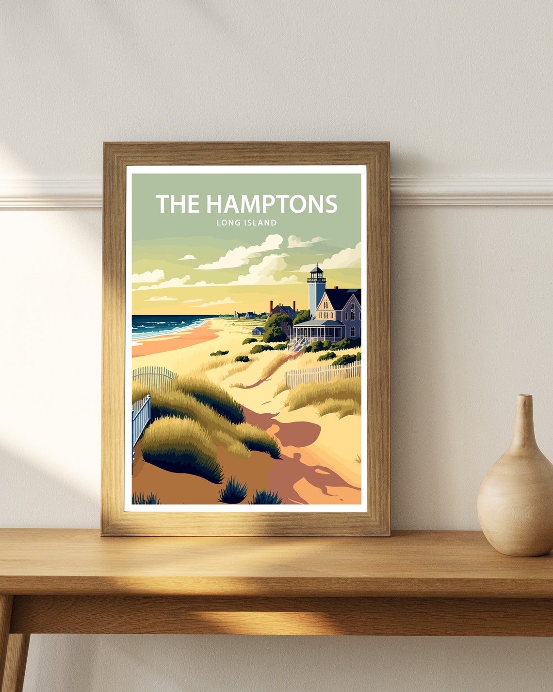 The Hamptons Long Island Dune Lighthouse Beach Sunset Travel Poster - Image 3