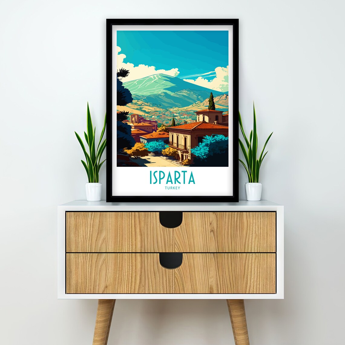 Isparta Turkey Mountain Town View Peaks Vintage Travel Poster - Image 4
