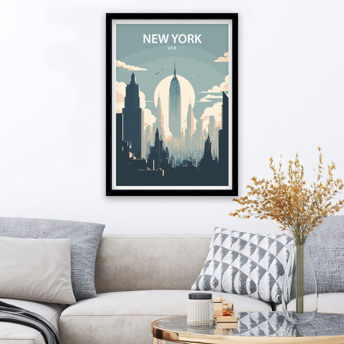 New York Manhattan Skyline Empire State Building Sun Travel Poster - Image 2
