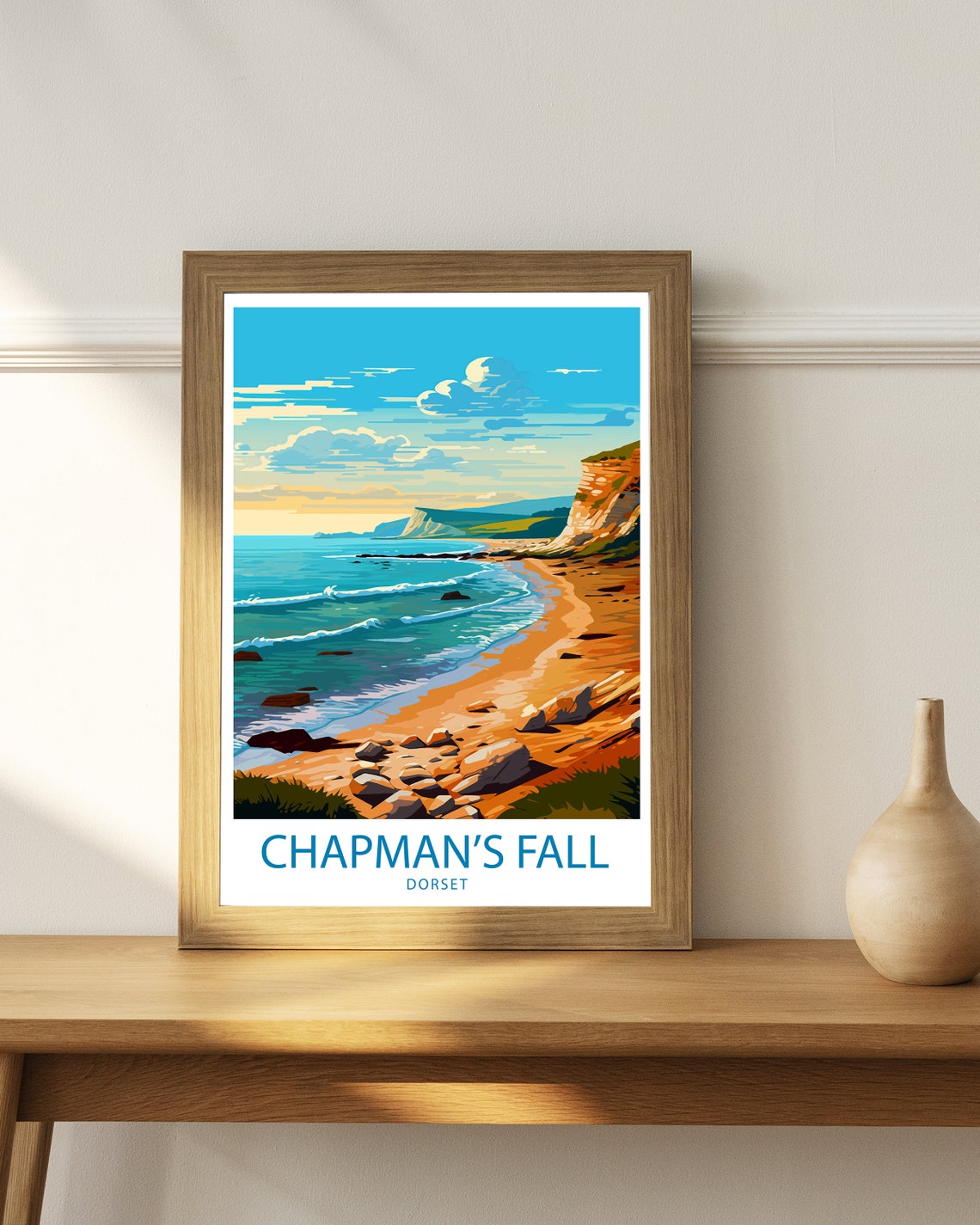 Chapman's Fall Dorset White Cliffs Rocky Shore Blue Sea Poster - Image 3