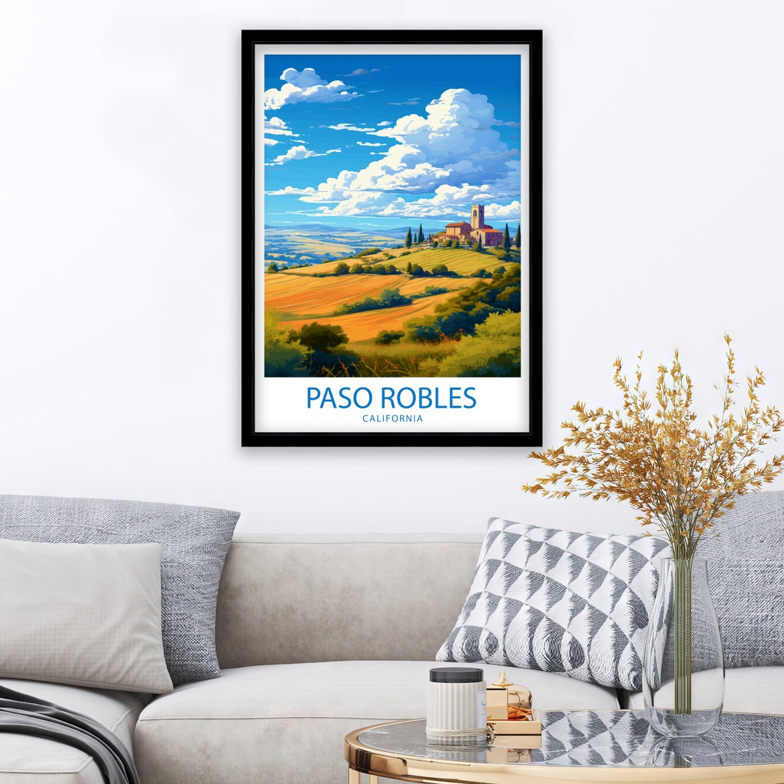 Paso Robles California Golden Countryside Hilltop Chapel Travel Poster - Image 2