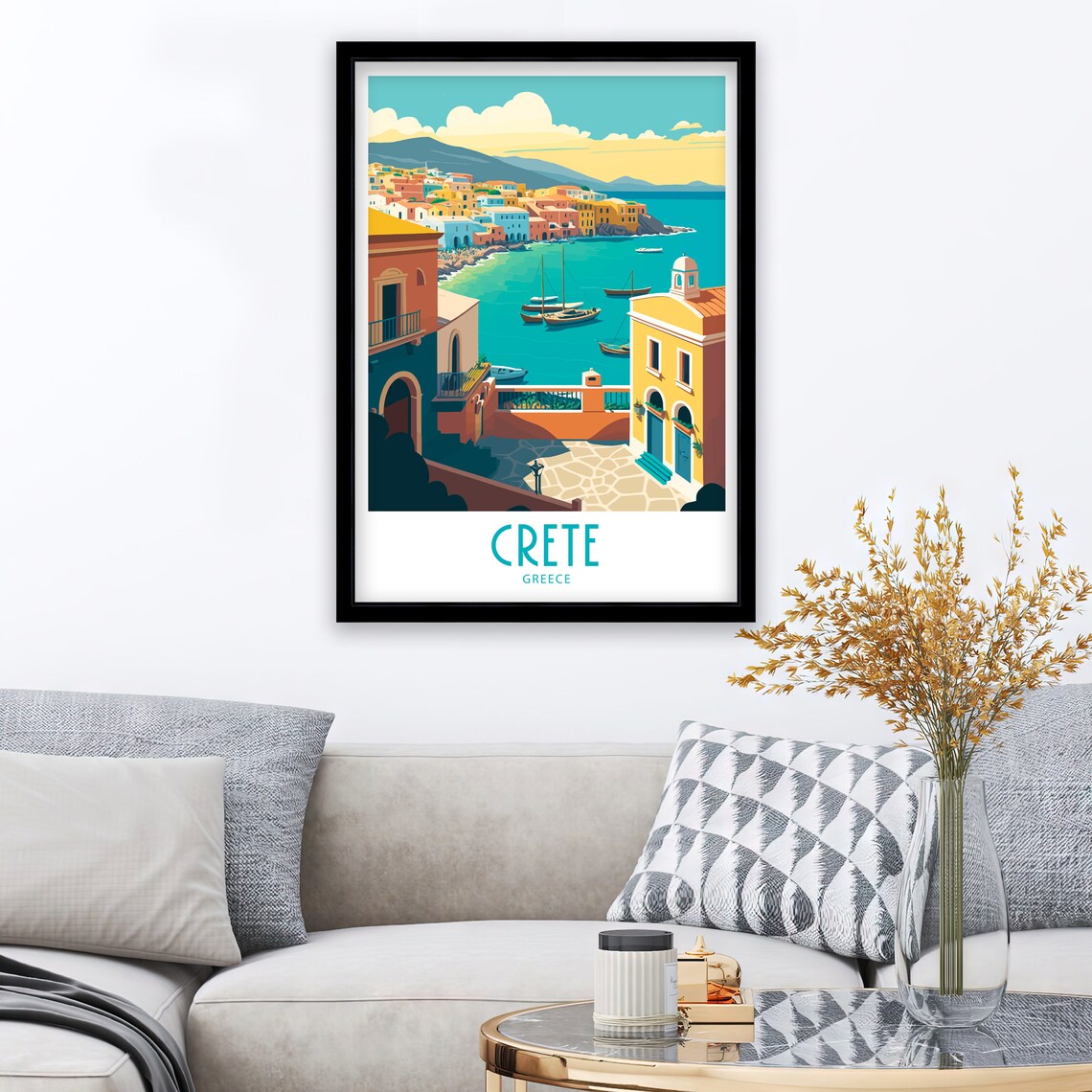 Crete Greece Colorful Harbor Fishing Boats Retro Travel Poster - Image 3