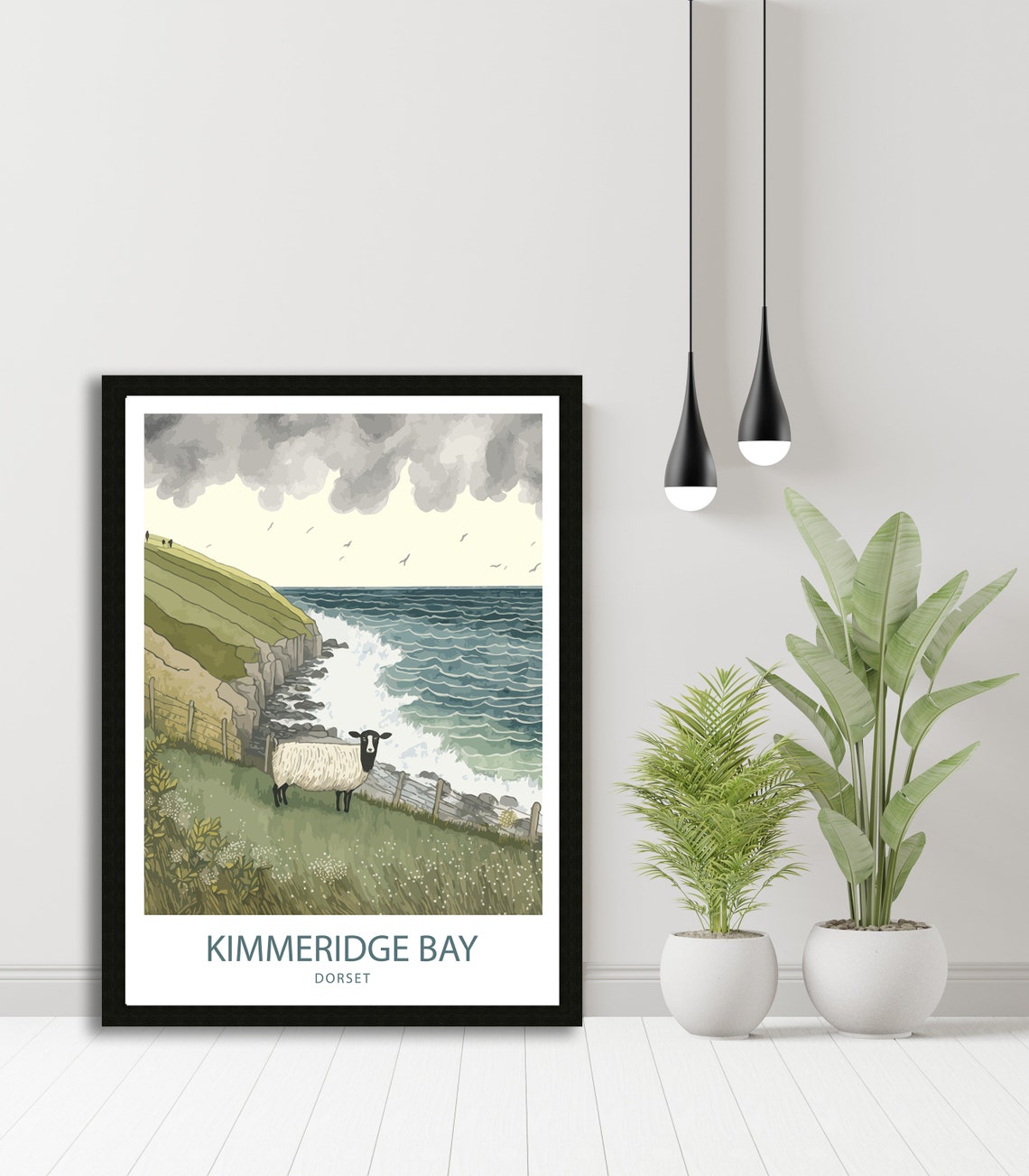 Kimmeridge Bay Dorset Sheep Cliff Waves Watercolor Art Poster - Image 4
