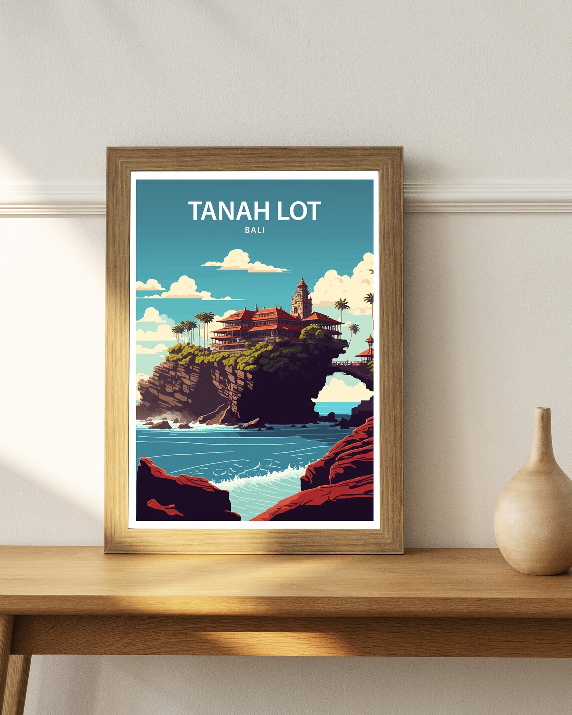 Tanah Lot Bali Sea Temple On Rocky Cliff Waves Vintage Travel Poster - Image 4