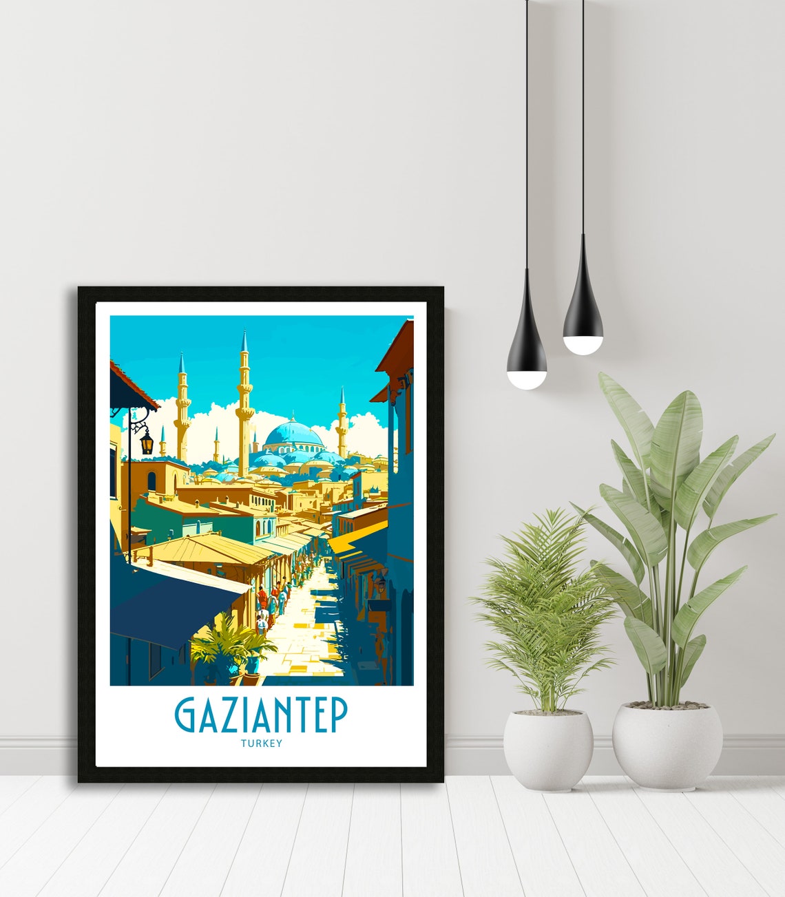 Gaziantep Turkey Old Bazaar Mosque Skyline Vintage Travel Poster - Image 5
