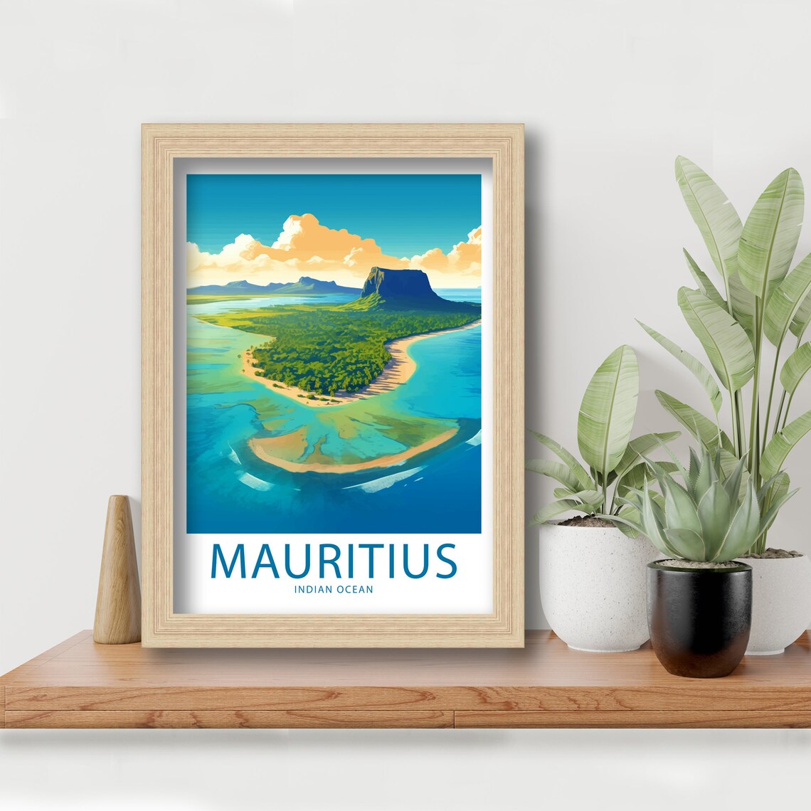 Mauritius Indian Ocean Island Lagoon Aerial Illustrated Travel Poster - Image 6