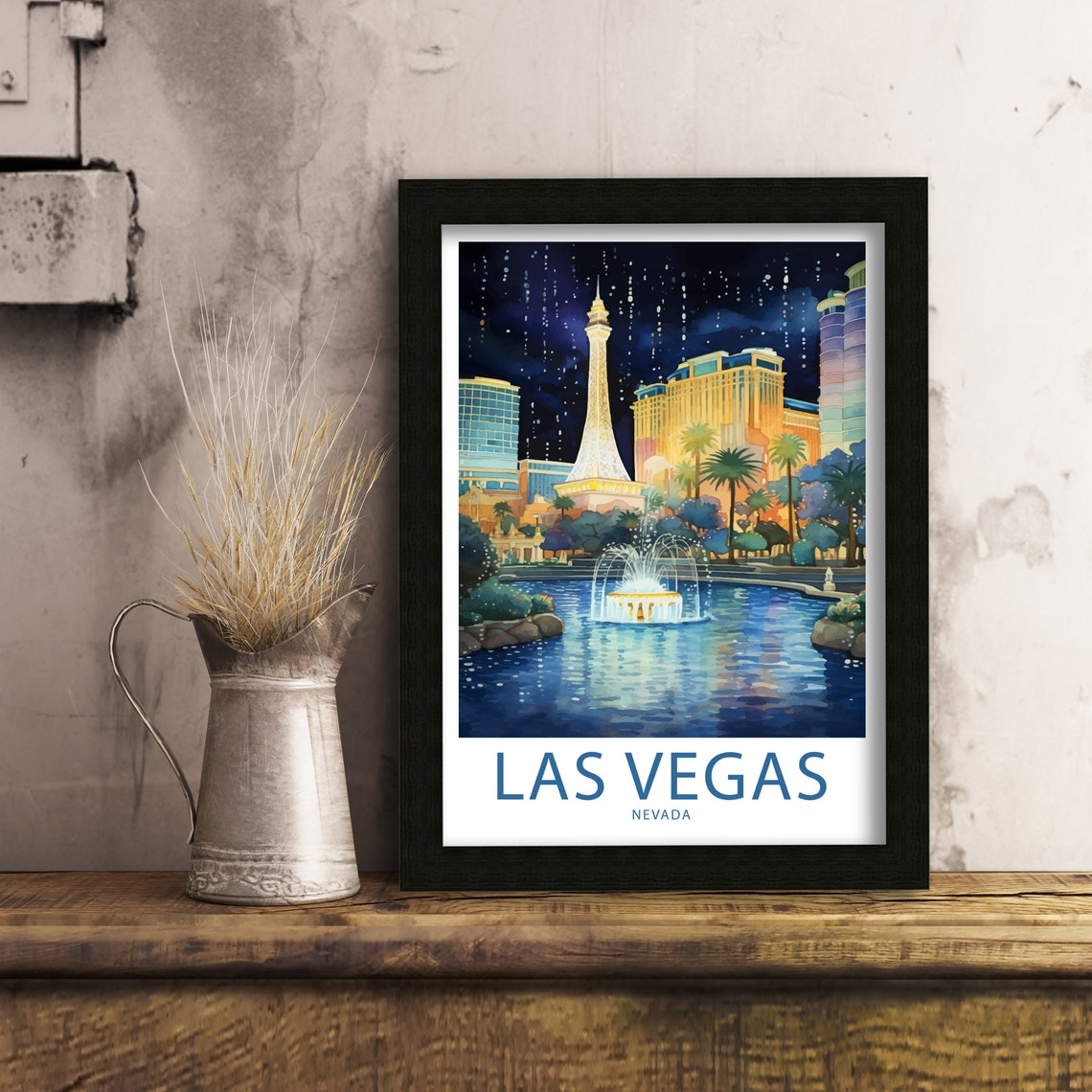 Las Vegas Nevada Eiffel Tower Pond Fountain Night Lights Poster - Image 6