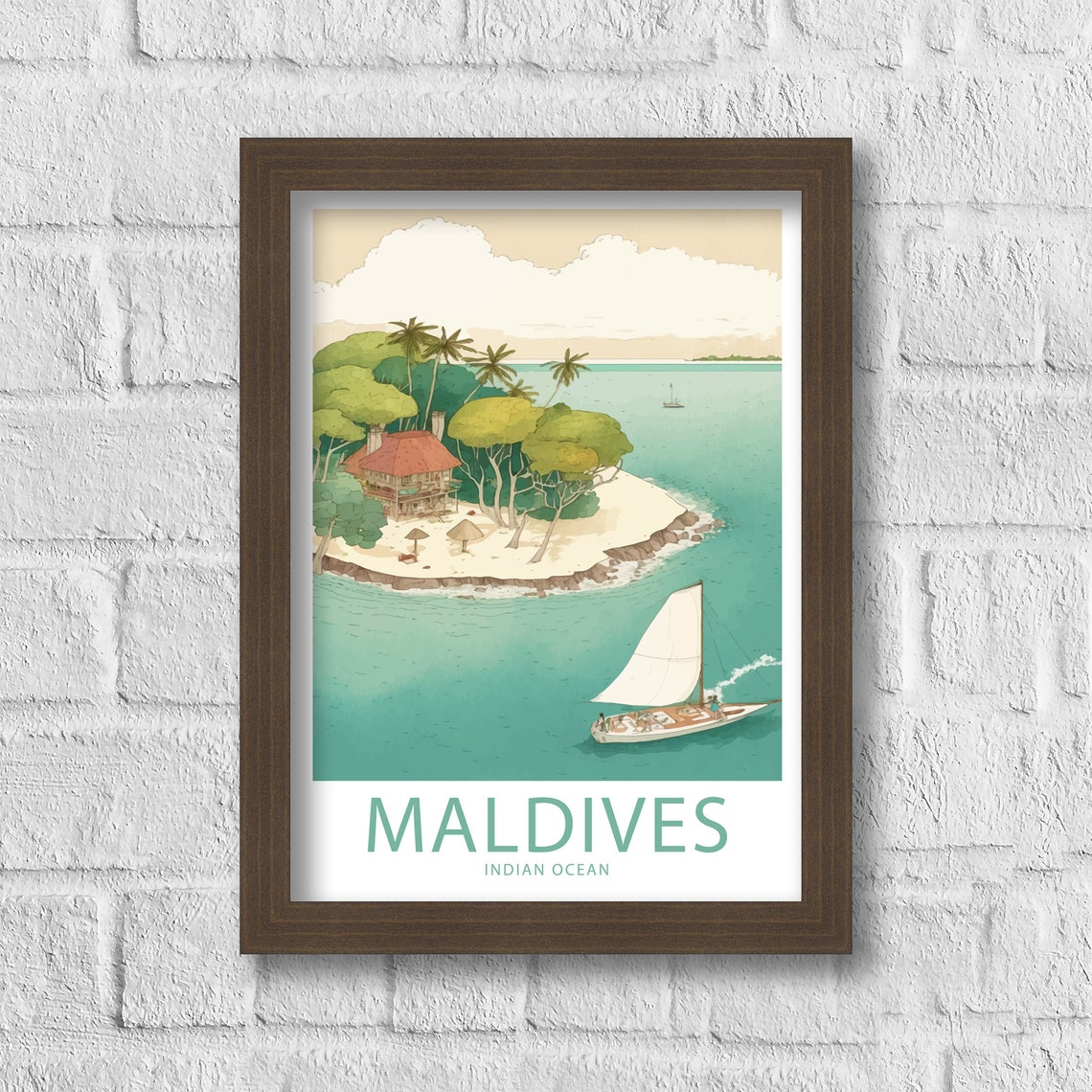 Maldives Indian Ocean Island Aerial Sailboat Beach House Escape Poster - Image 6