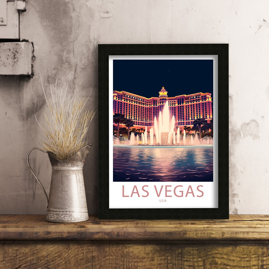 Las Vegas USA Bellagio Fountains Night Glow Casino Lights Poster - Image 6