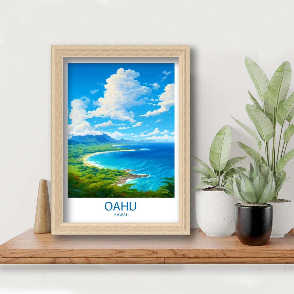 Oahu Hawaii Turquoise Bay Lush Green Hillside Coastline Art Poster - Image 5
