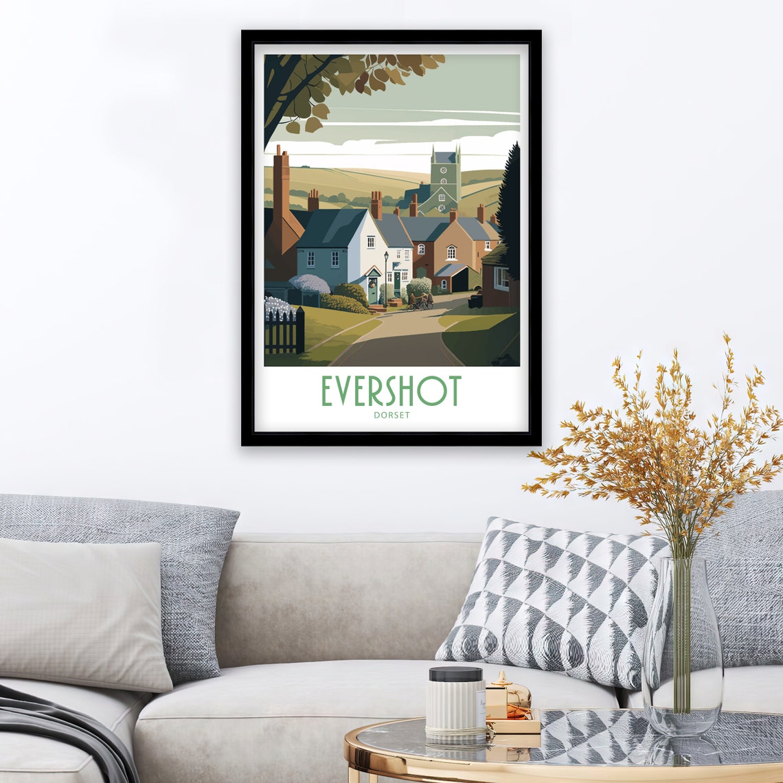 Evershot Dorset Village Church Cottages Vintage Travel Poster - Image 3