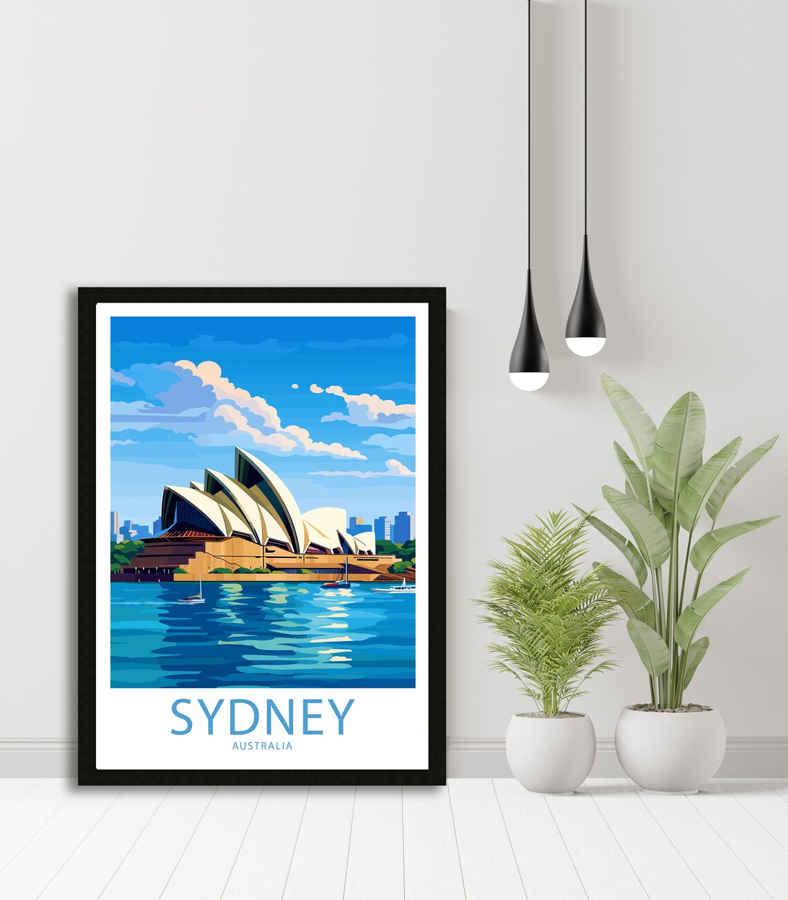 Sydney Australia Opera House Sailboats Blue Illustrated Travel Poster - Image 4