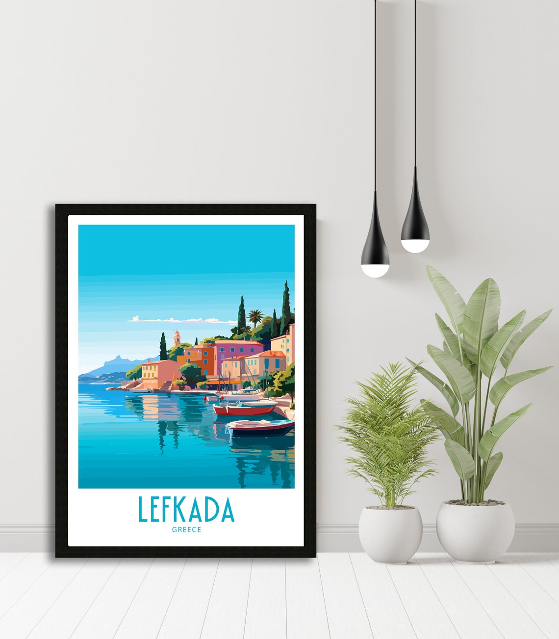 Lefkada Greece Calm Waterfront Sailboats Retro Travel Poster - Image 5