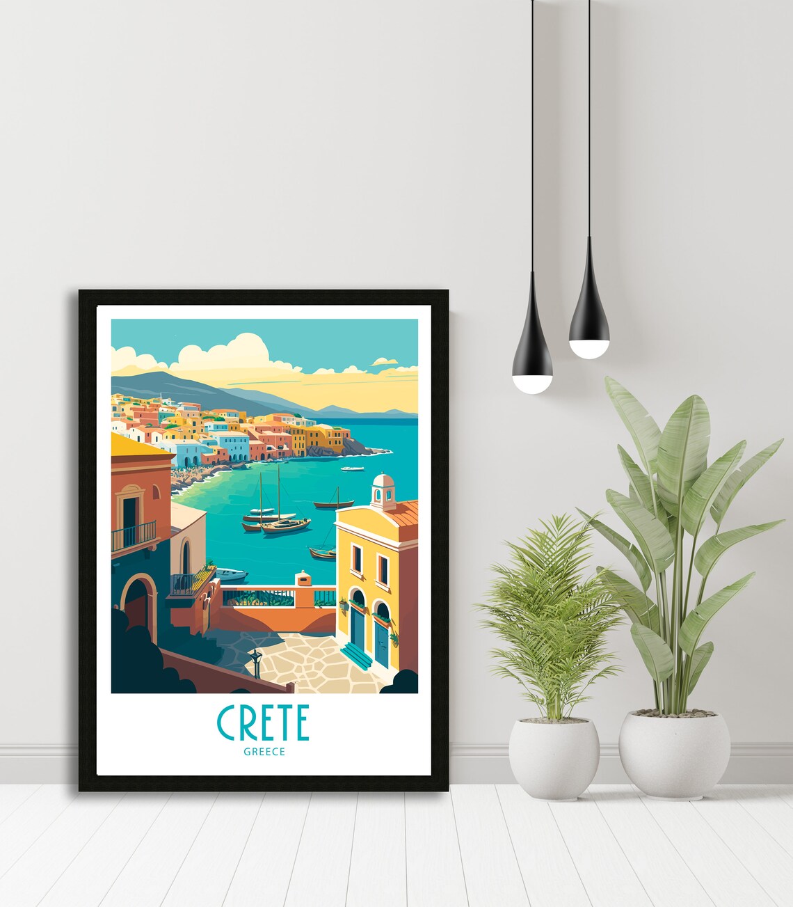 Crete Greece Colorful Harbor Fishing Boats Retro Travel Poster - Image 5