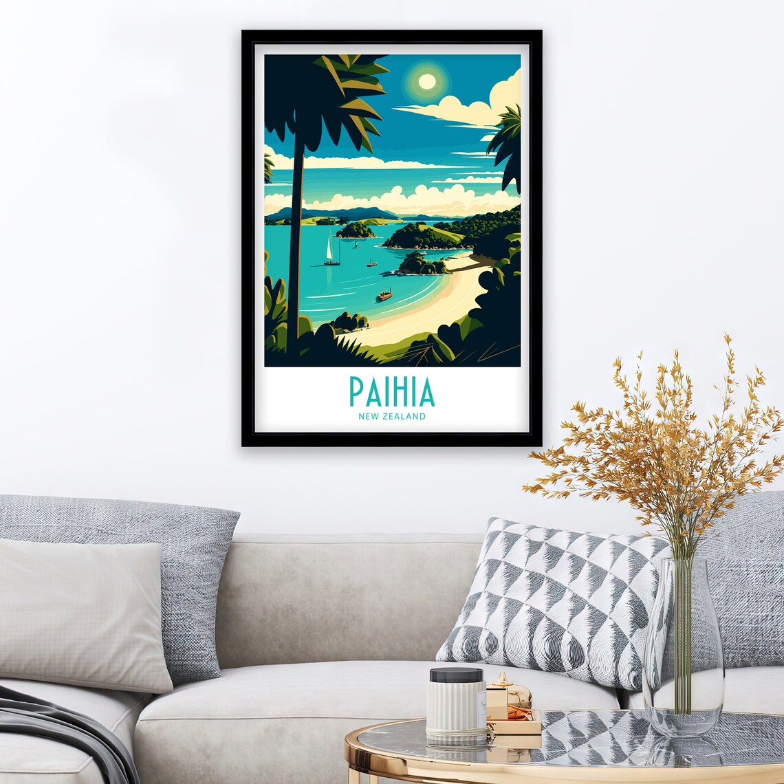Paihia New Zealand Bay Of Islands Beach Boats Tropical View Poster - Image 3