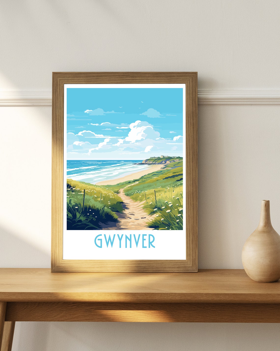 Gwynver Cornwall Coastal Dune Path Beach Retro Travel Poster - Image 4