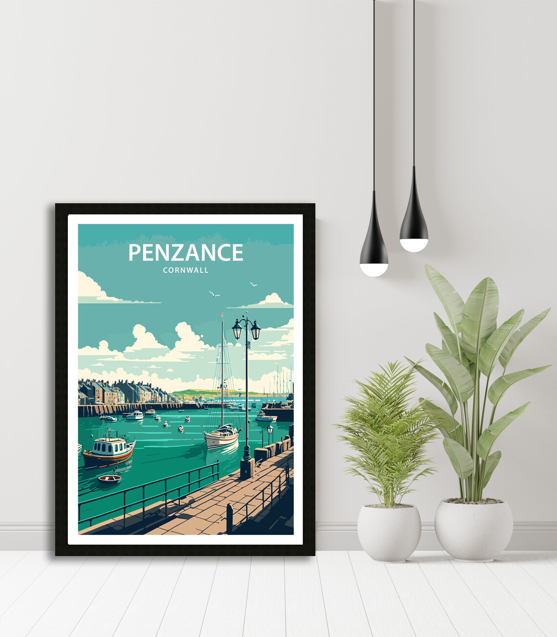 Penzance Harbour Travel Poster, Cornwall Print - Image 3