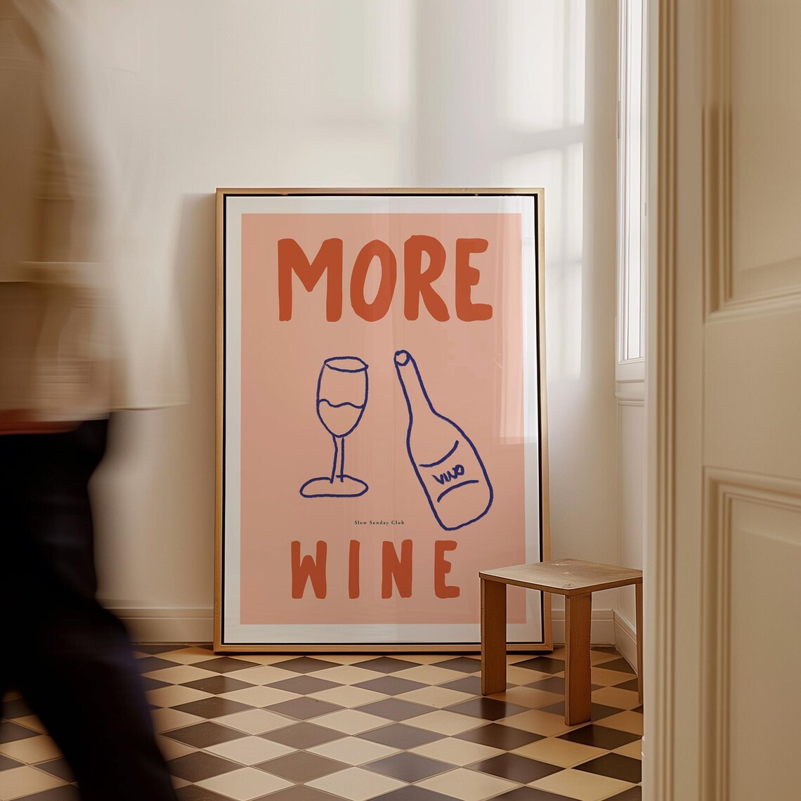 More Wine Playful Peach Typography With Wine Glass And Bottle Poster - Image 4