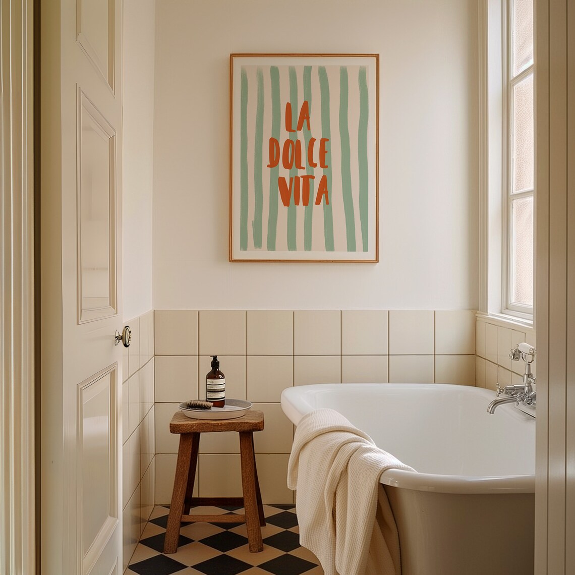 La Dolce Vita Orange Typography on Green Stripes Word Art Poster - Image 4