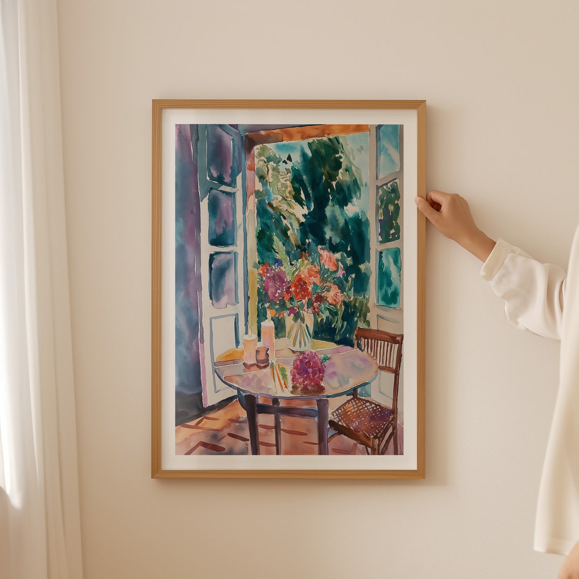 Summer Breeze Watercolor Terrace with Flowers Mediterranean Poster - Image 3