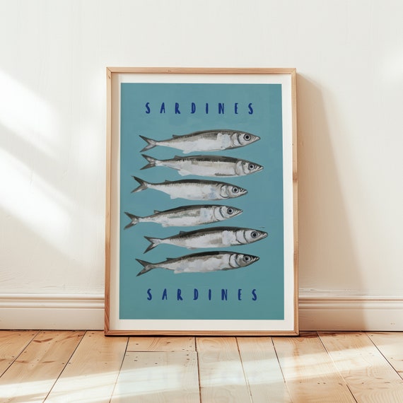 Seafood Art Print Sardines Art Kitchen Wall Decor Lemon Poster Restaurant Wall Art Restaurant Seafood Print